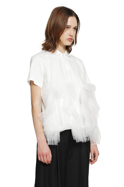 Cotton Poplin and Ruffled Tulle Polo Shirt