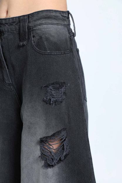 Distressed Wide Leg Puddle Jeans