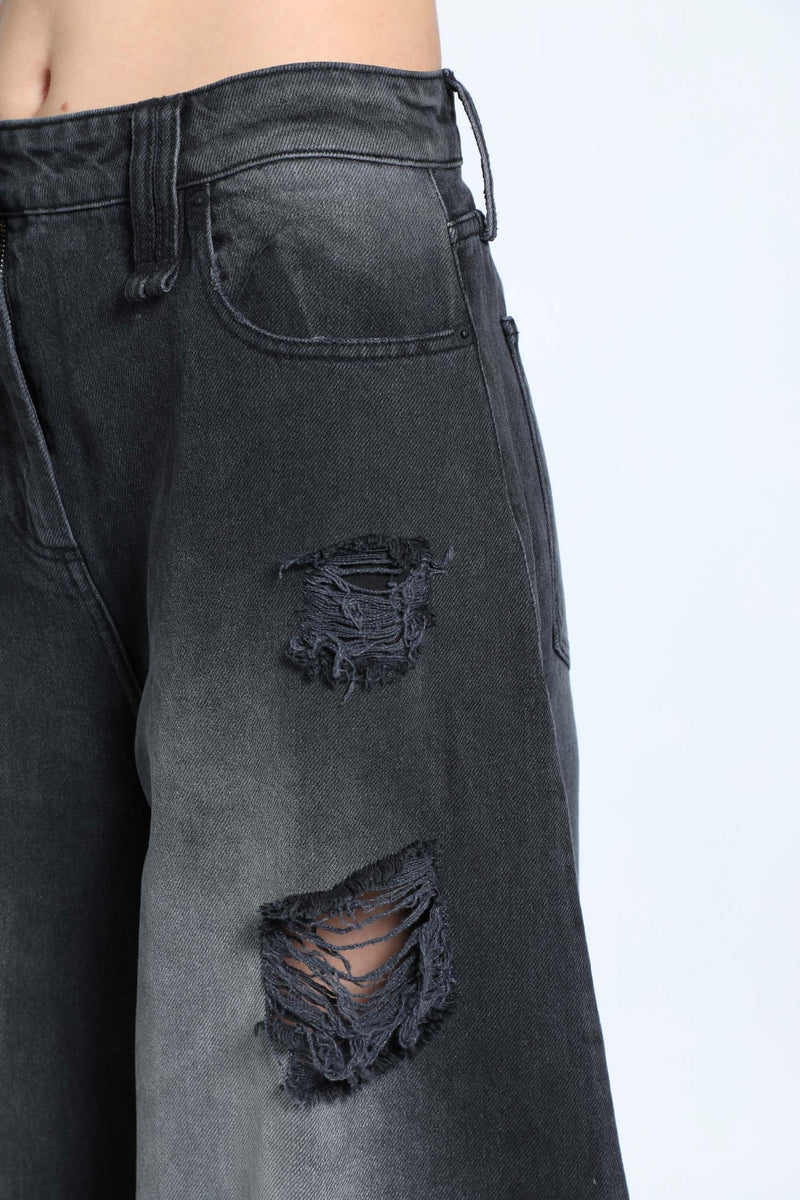 Distressed Wide Leg Puddle Jeans - Antonioli.eu