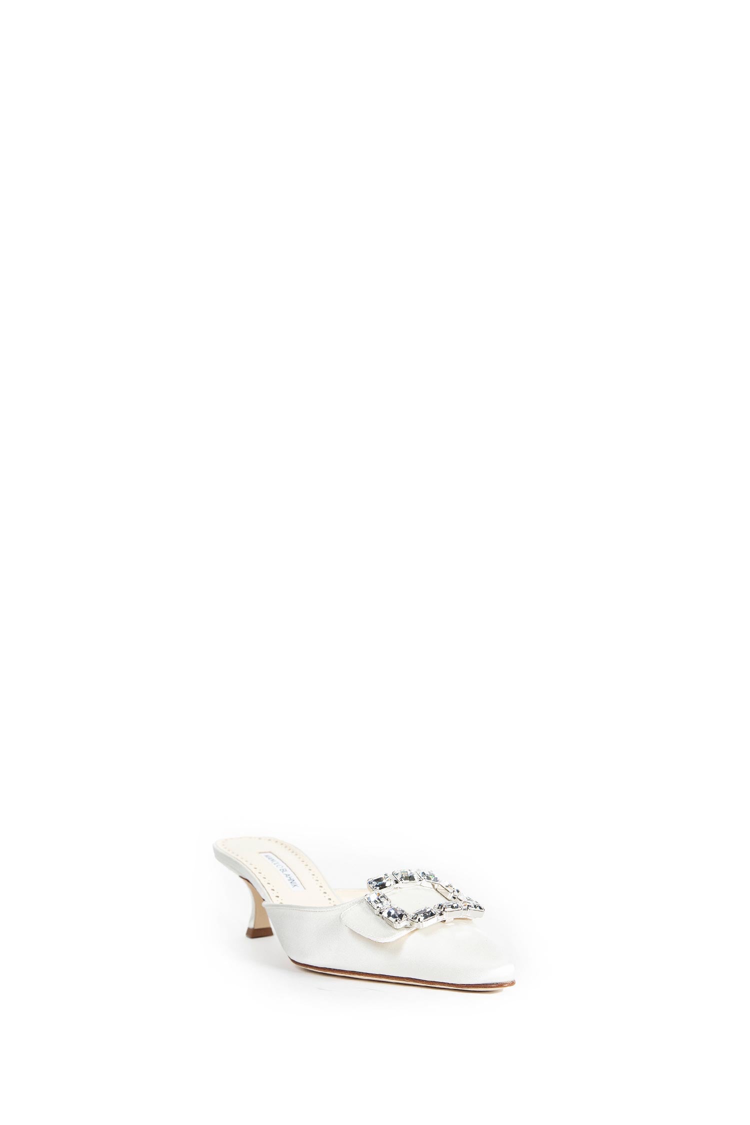 Mayjou Satin Crystal Buckle Mules