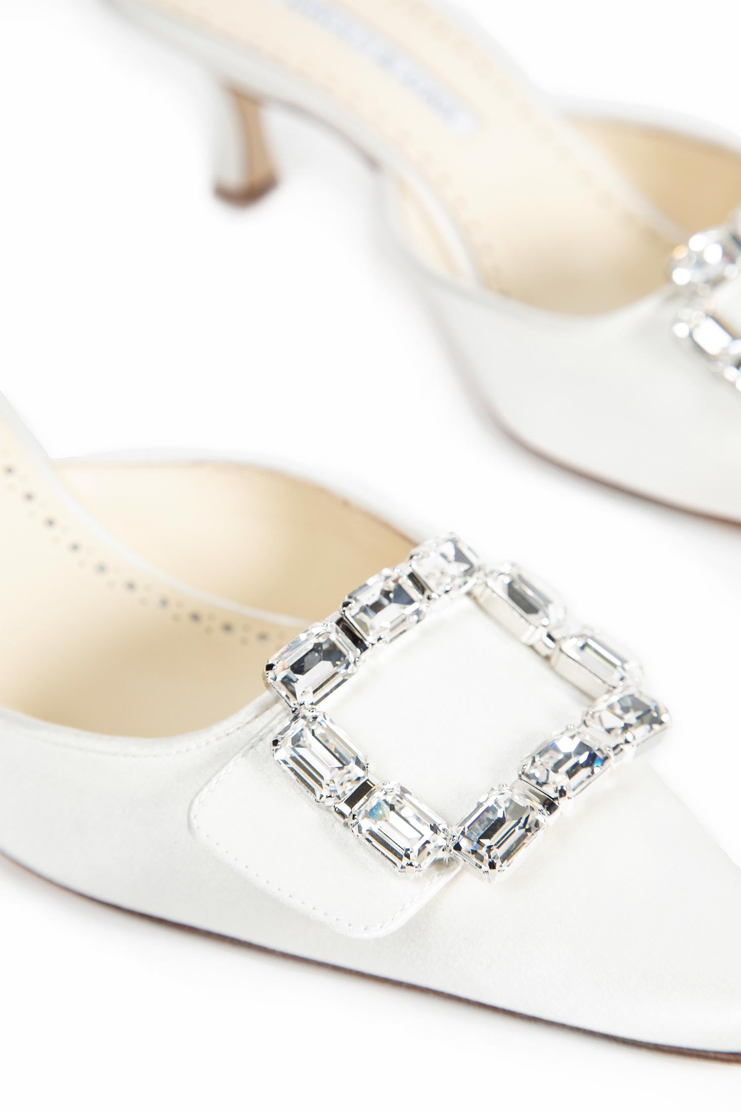 Mayjou Satin Crystal Buckle Mules