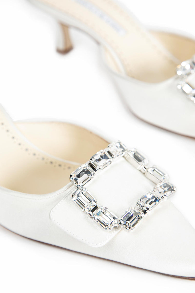 Mayjou Satin Crystal Buckle Mules