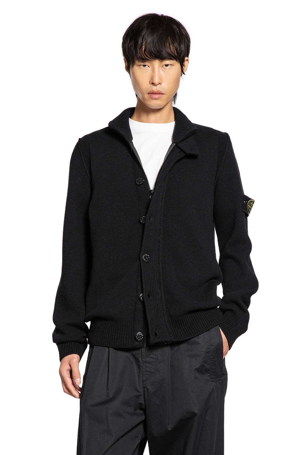 STONE ISLAND High Neck Wool Blend Cardigan man