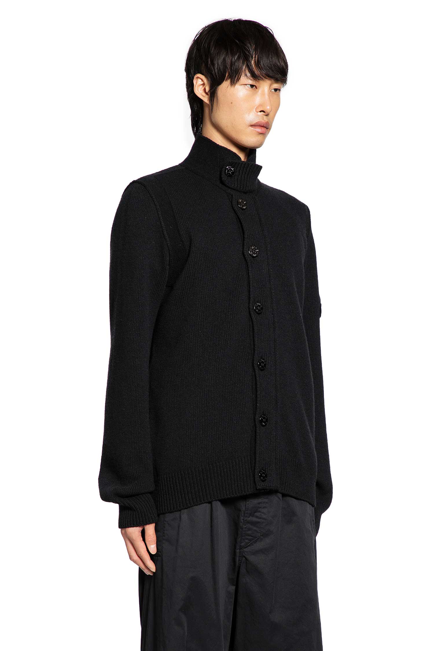 STONE ISLAND High Neck Wool Blend Cardigan man