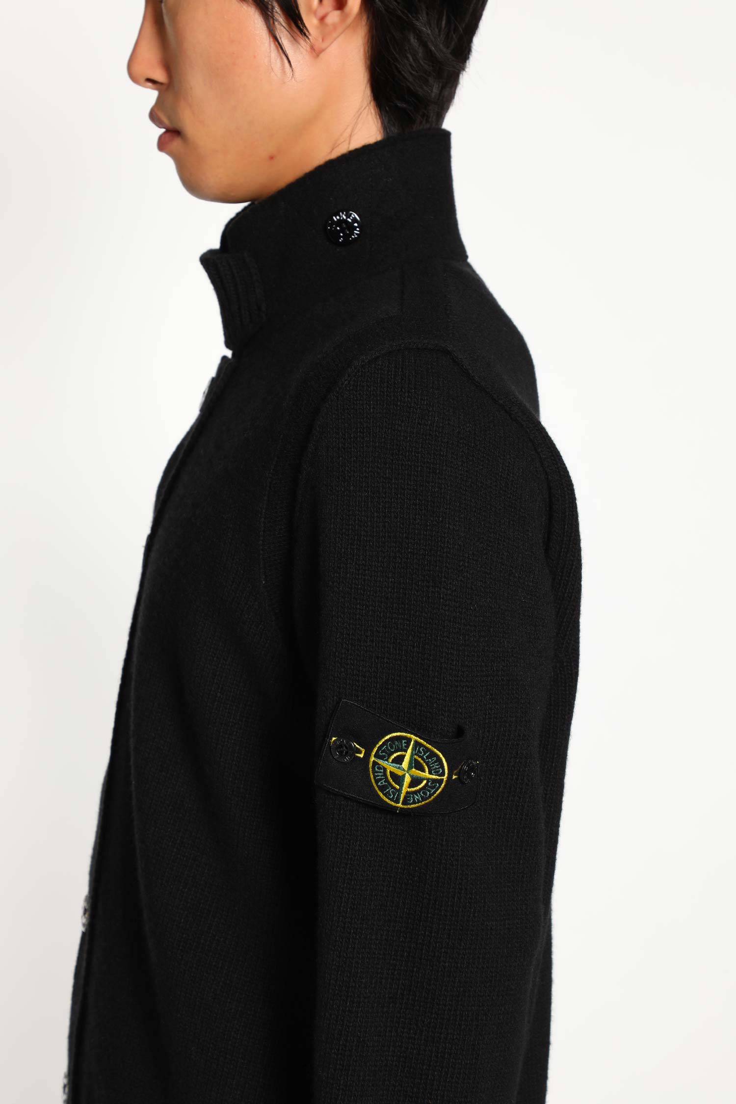 STONE ISLAND High Neck Wool Blend Cardigan man