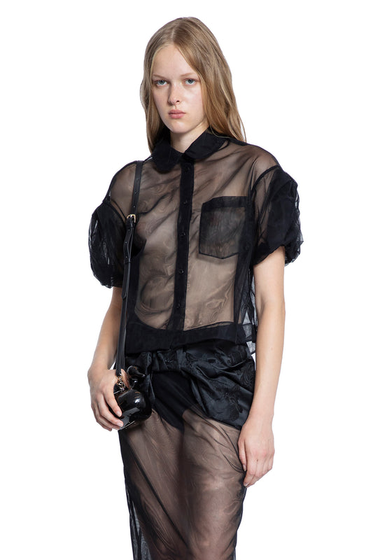 Sheer Cropped Puff Bow Sleeve Shirt - Antonioli.eu