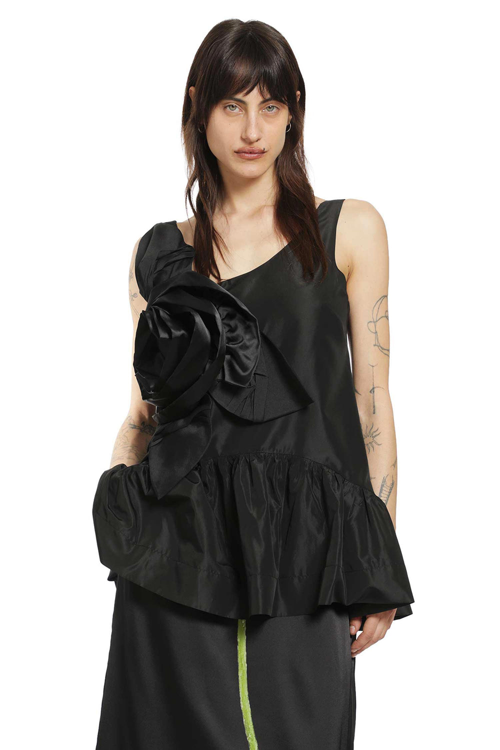 SIMONE ROCHA Pressed Rosette Tilted Neck Peplum Top woman
