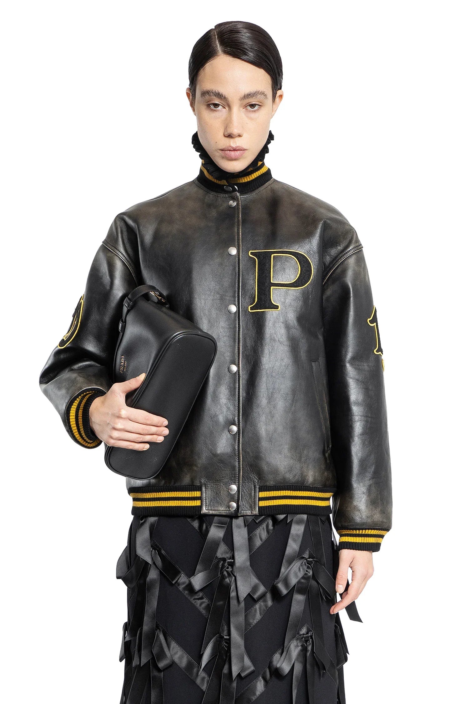 PRADA | Leather Bomber Jacket with Patch | Antonioli.eu