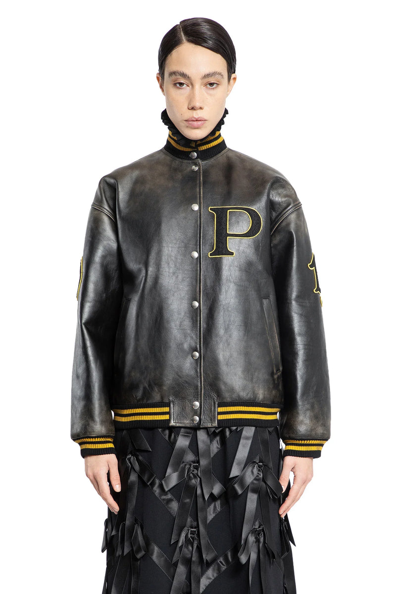 Leather Bomber Jacket with Patch - Antonioli.eu