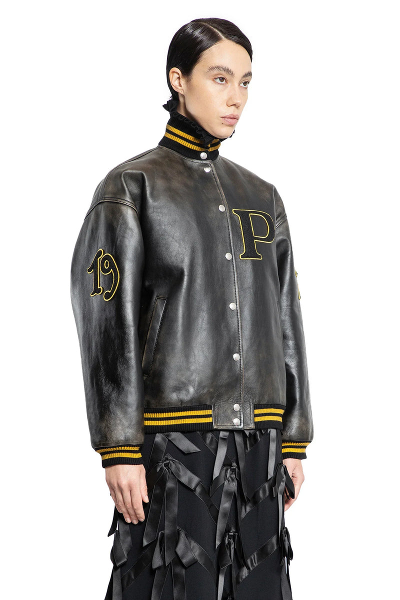 Leather Bomber Jacket with Patch - Antonioli.eu