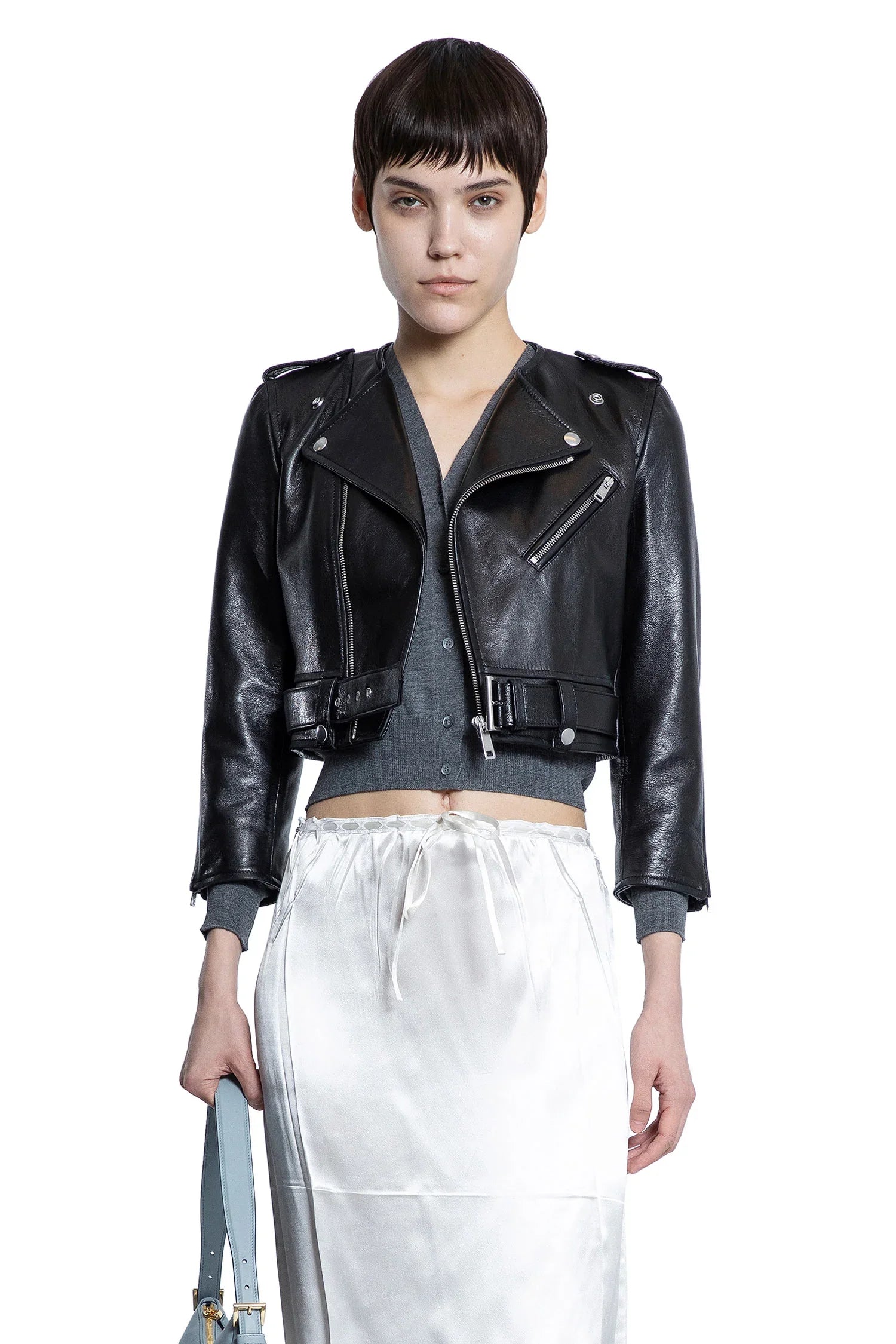 Cropped Leather Biker Jacket - Antonioli.eu