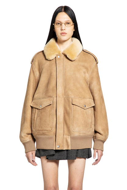 Suede Bomber with Shearling Collar
