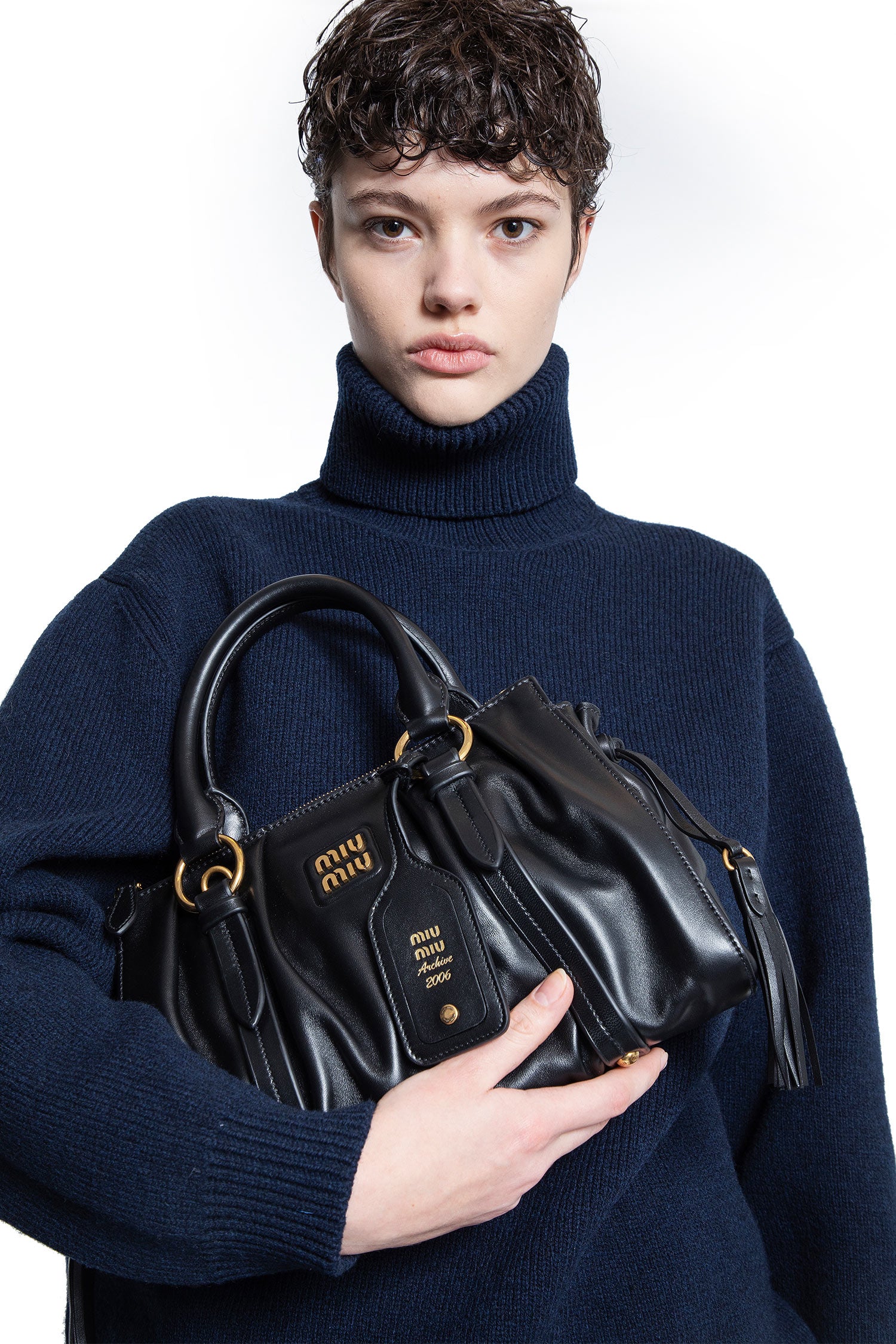 MIU MIU WOMAN BLACK TOP HANDLE BAGS