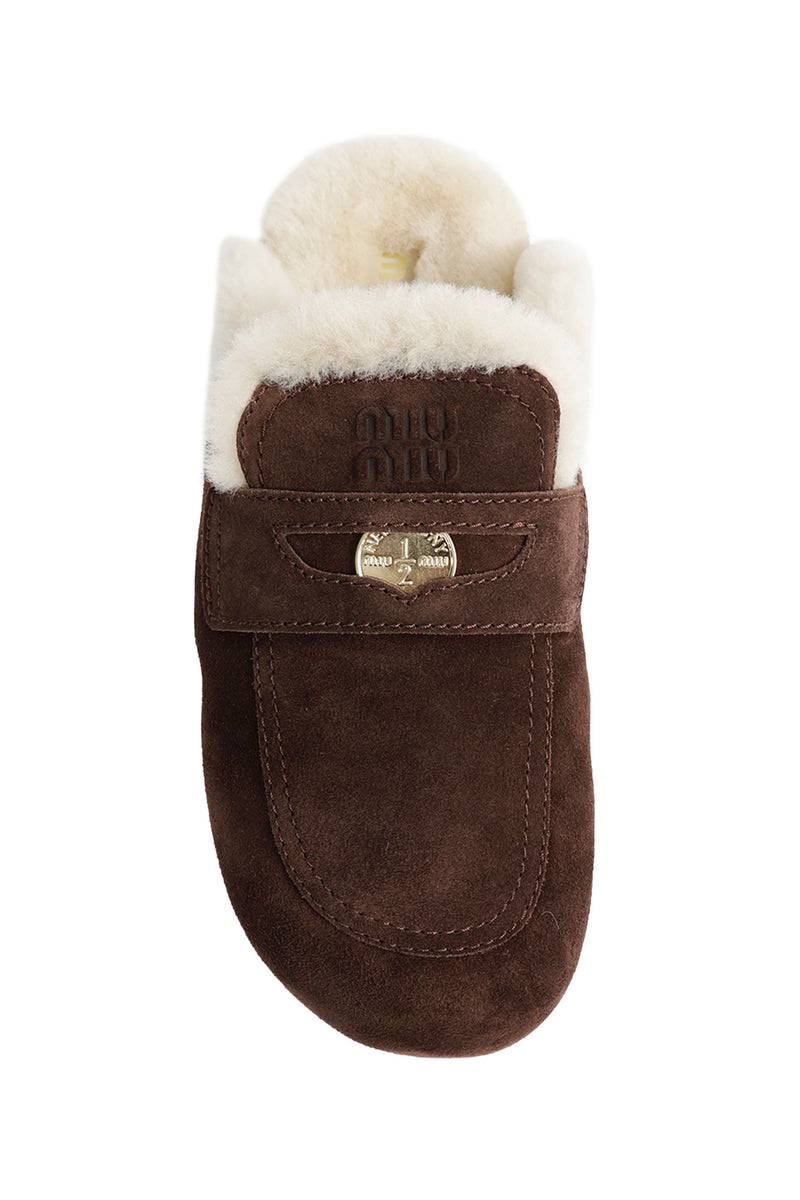 MIU MIU Shearling-lined Suede Mules woman