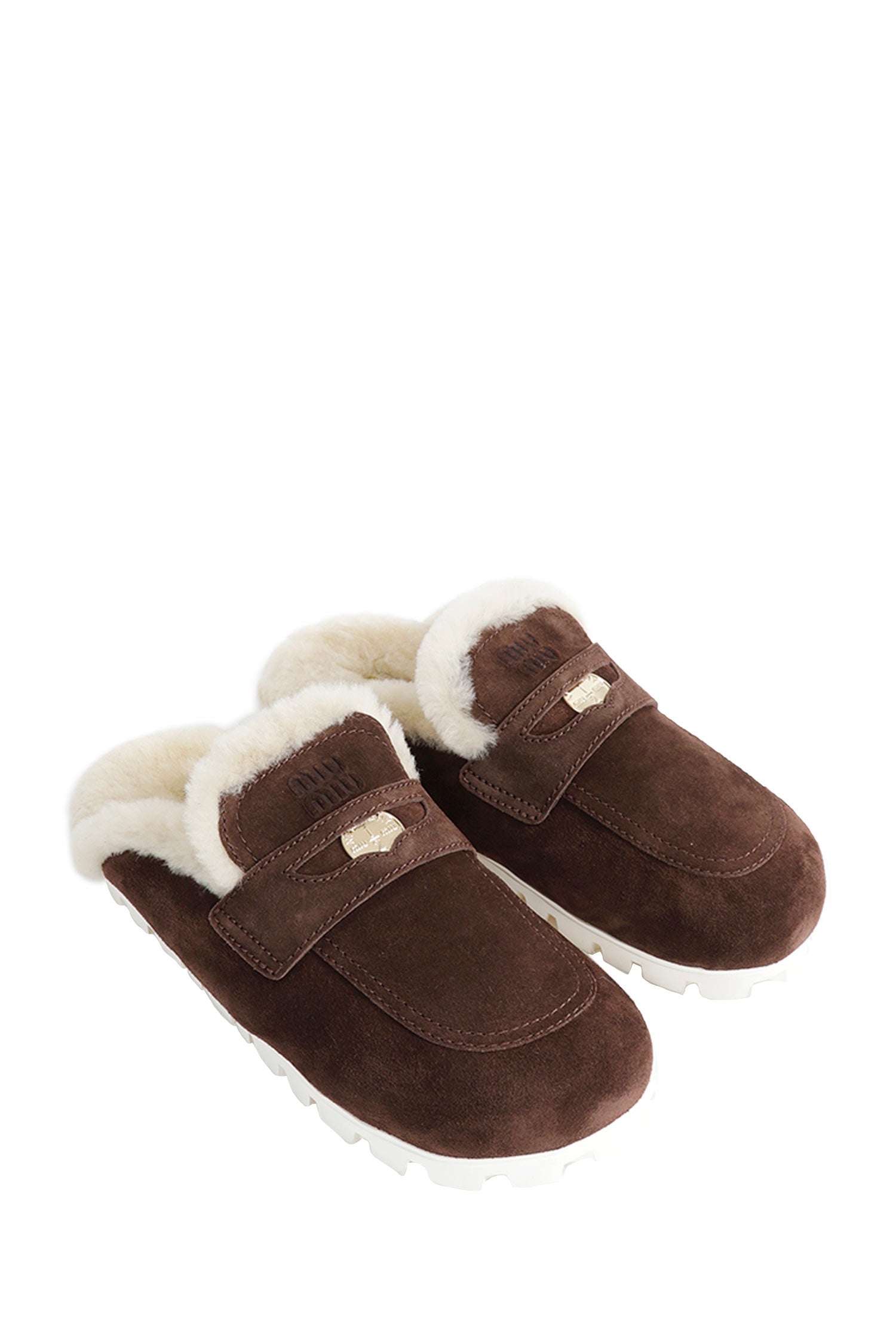 MIU MIU Shearling-lined Suede Mules woman