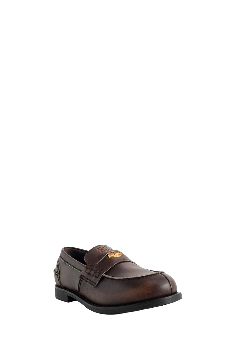 MIU MIU Vintage-effect Leather Penny Loafers woman