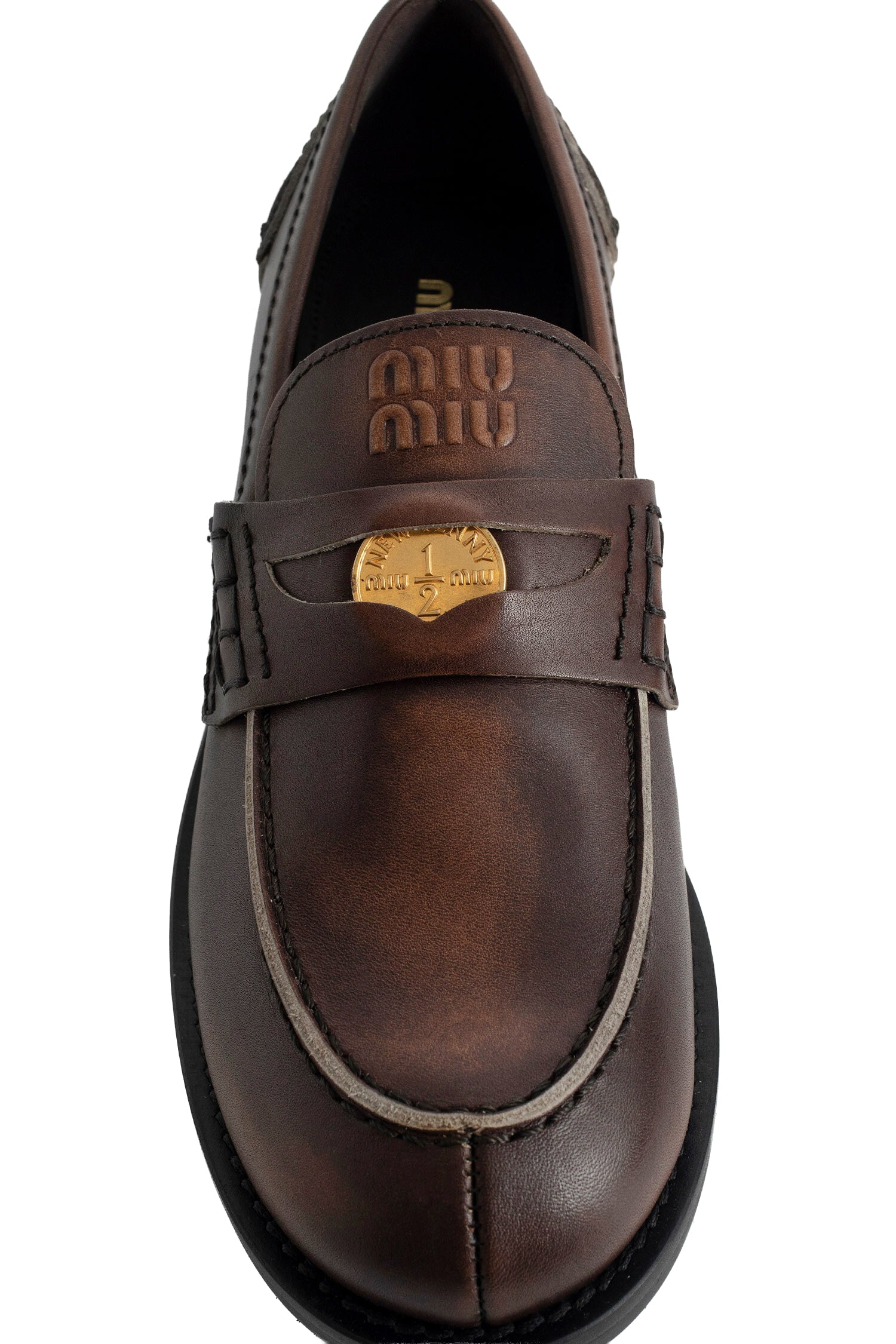 MIU MIU Vintage-effect Leather Penny Loafers woman