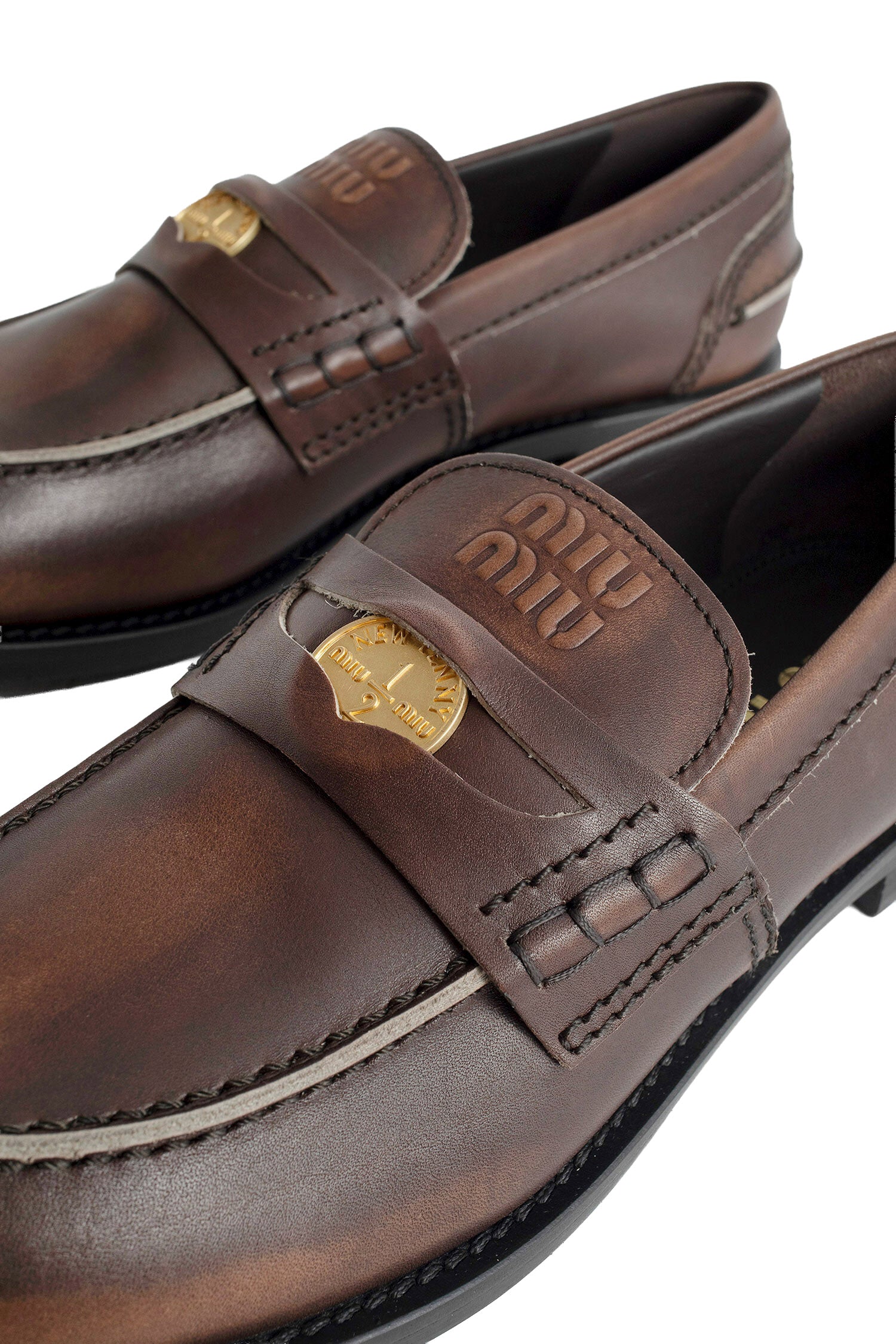 MIU MIU Vintage-effect Leather Penny Loafers woman