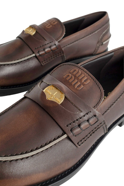 Vintage-effect Leather Penny Loafers
