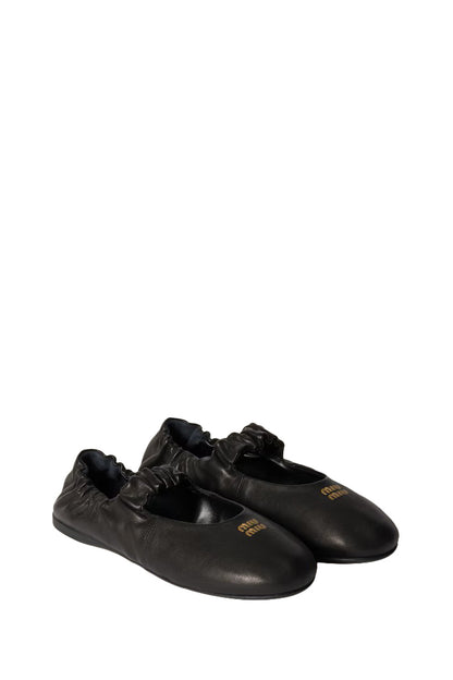 Ruched Leather Ballerinas
