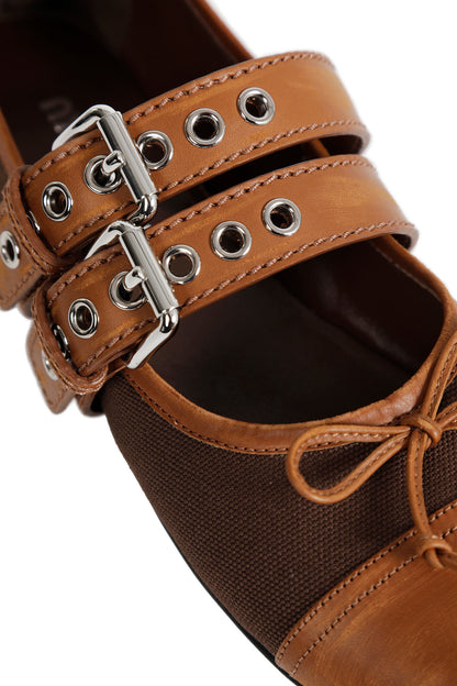 Canvas and Leather Ballerinas
