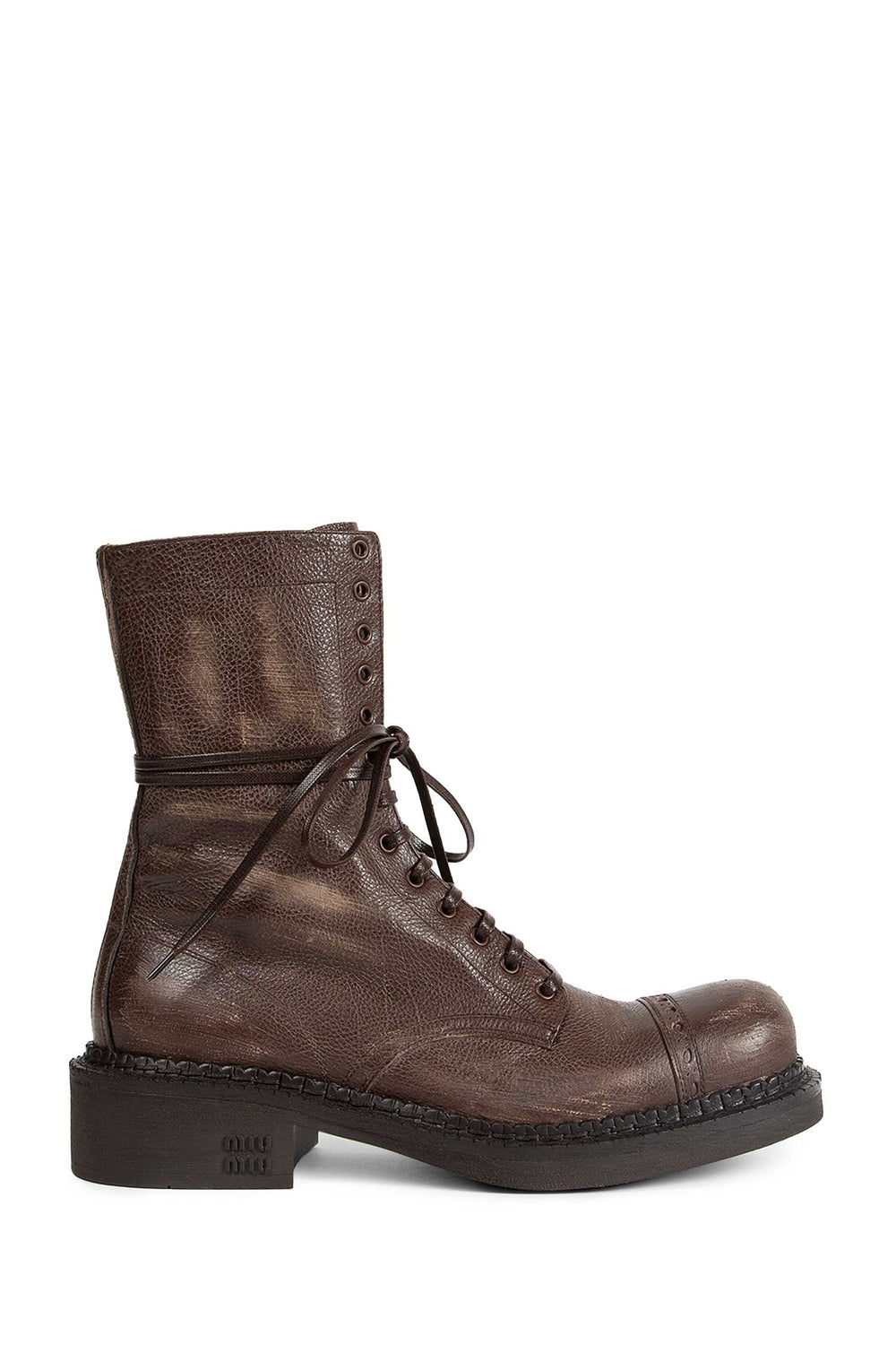 MIU MIU Leather laced booties woman