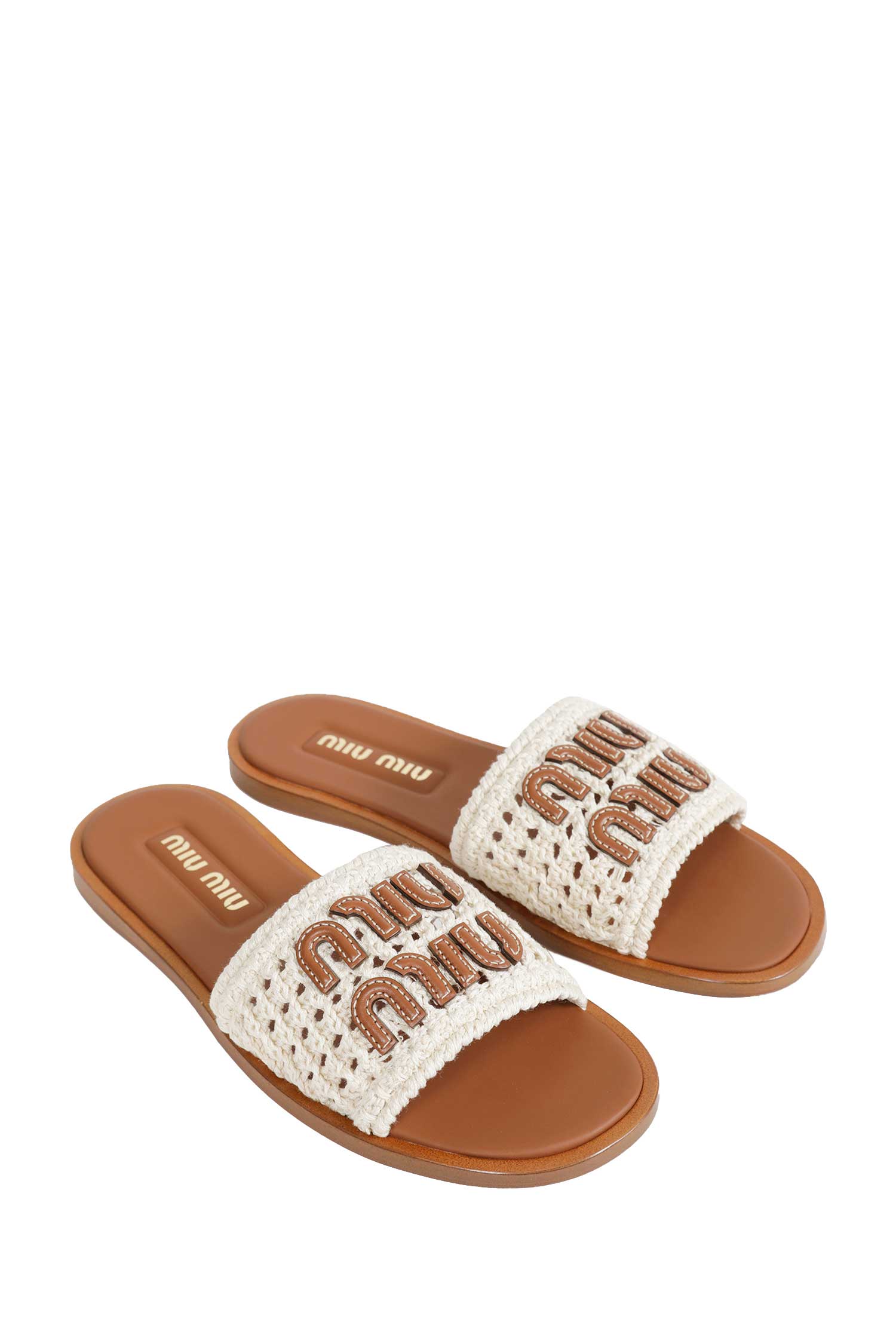 MIU MIU Crochet And Leather Slides woman