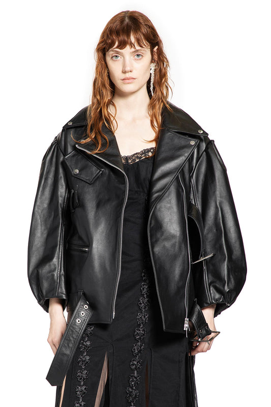 Puff Sleeve Multi Belt Biker Jacket - Antonioli.eu