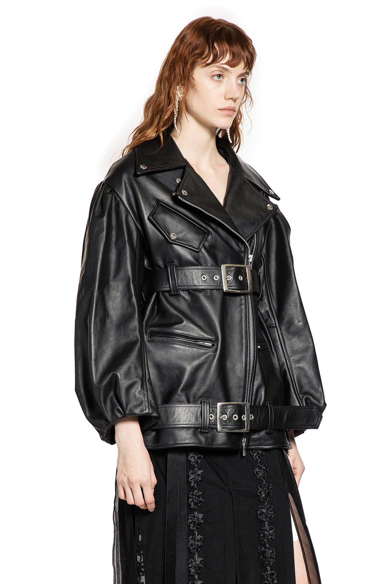 Puff Sleeve Multi Belt Biker Jacket