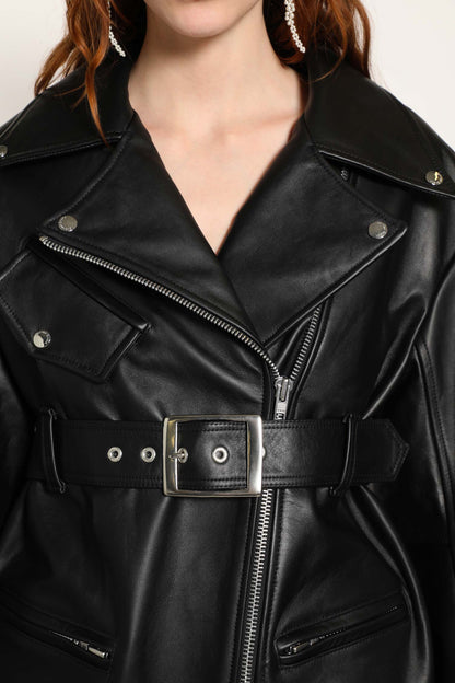 Puff Sleeve Multi Belt Biker Jacket