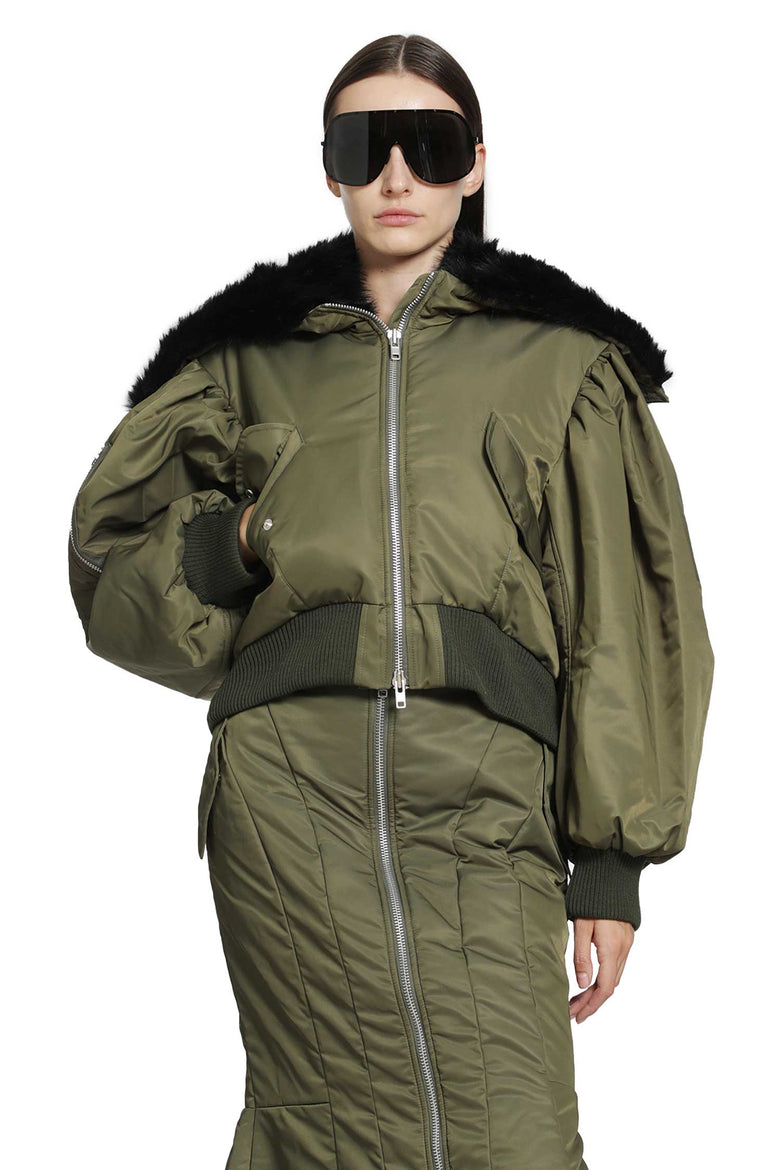 SIMONE ROCHA Cropped Split Faux Fur Hood Bomber Jacket woman