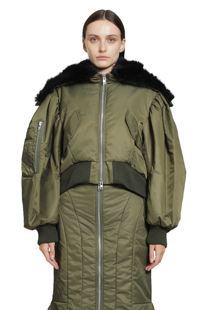 Cropped Split Faux Fur Hood Bomber Jacket