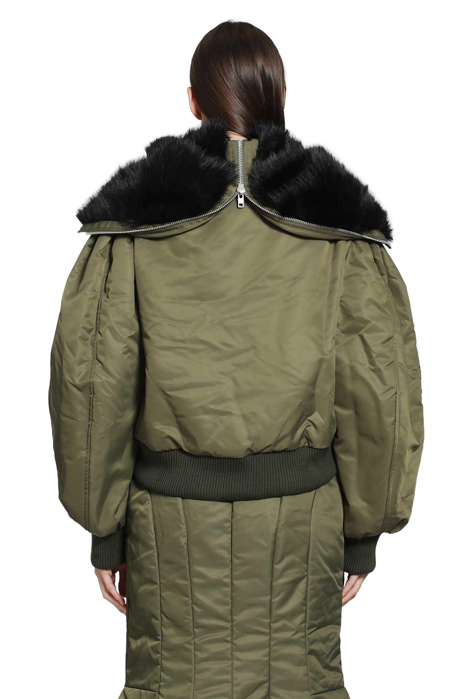 SIMONE ROCHA Cropped Split Faux Fur Hood Bomber Jacket woman