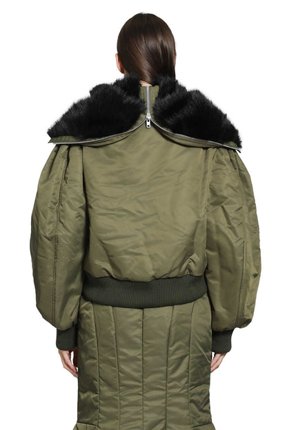 Cropped Split Faux Fur Hood Bomber Jacket