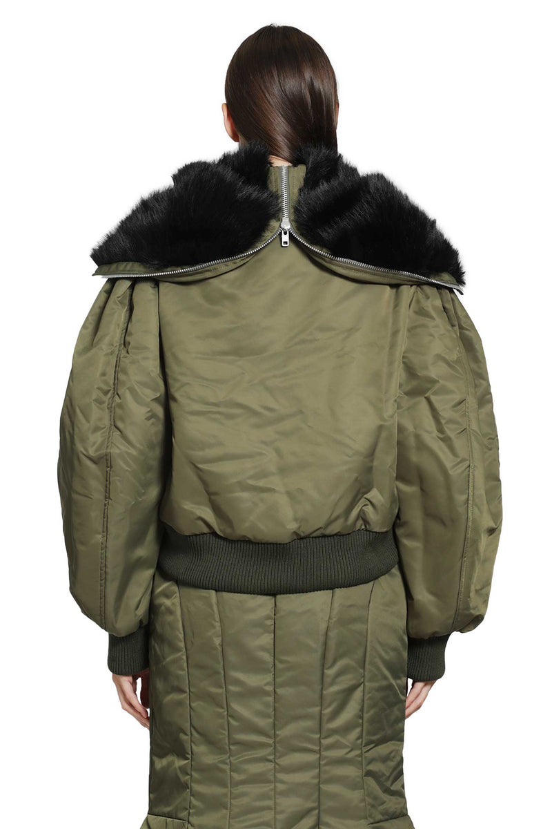 SIMONE ROCHA Cropped Split Faux Fur Hood Bomber Jacket woman