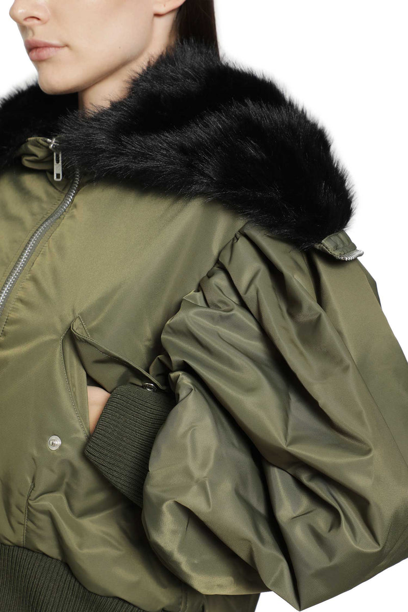 SIMONE ROCHA Cropped Split Faux Fur Hood Bomber Jacket woman