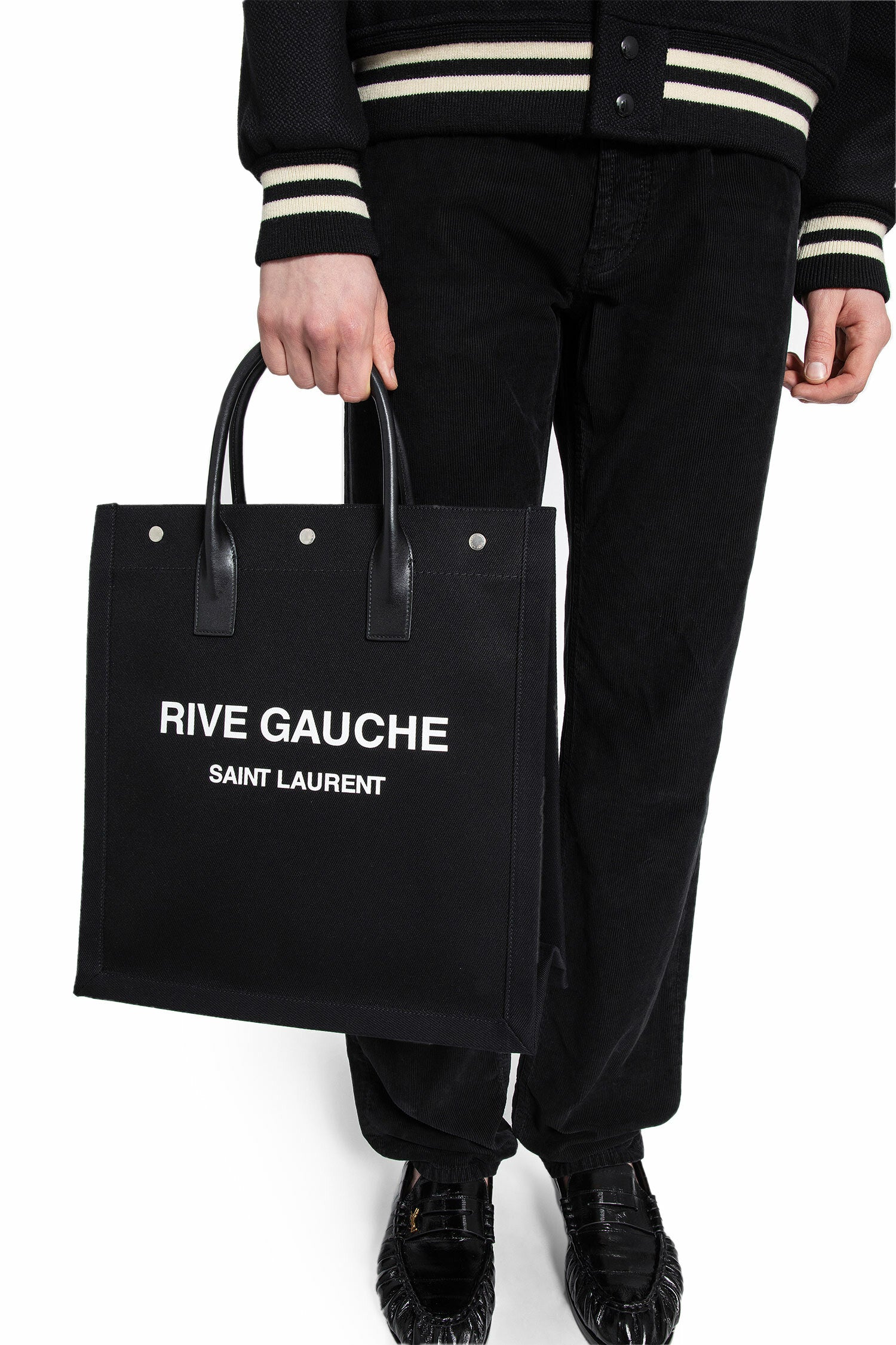 SAINT LAURENT MAN BLACK TOTE BAGS