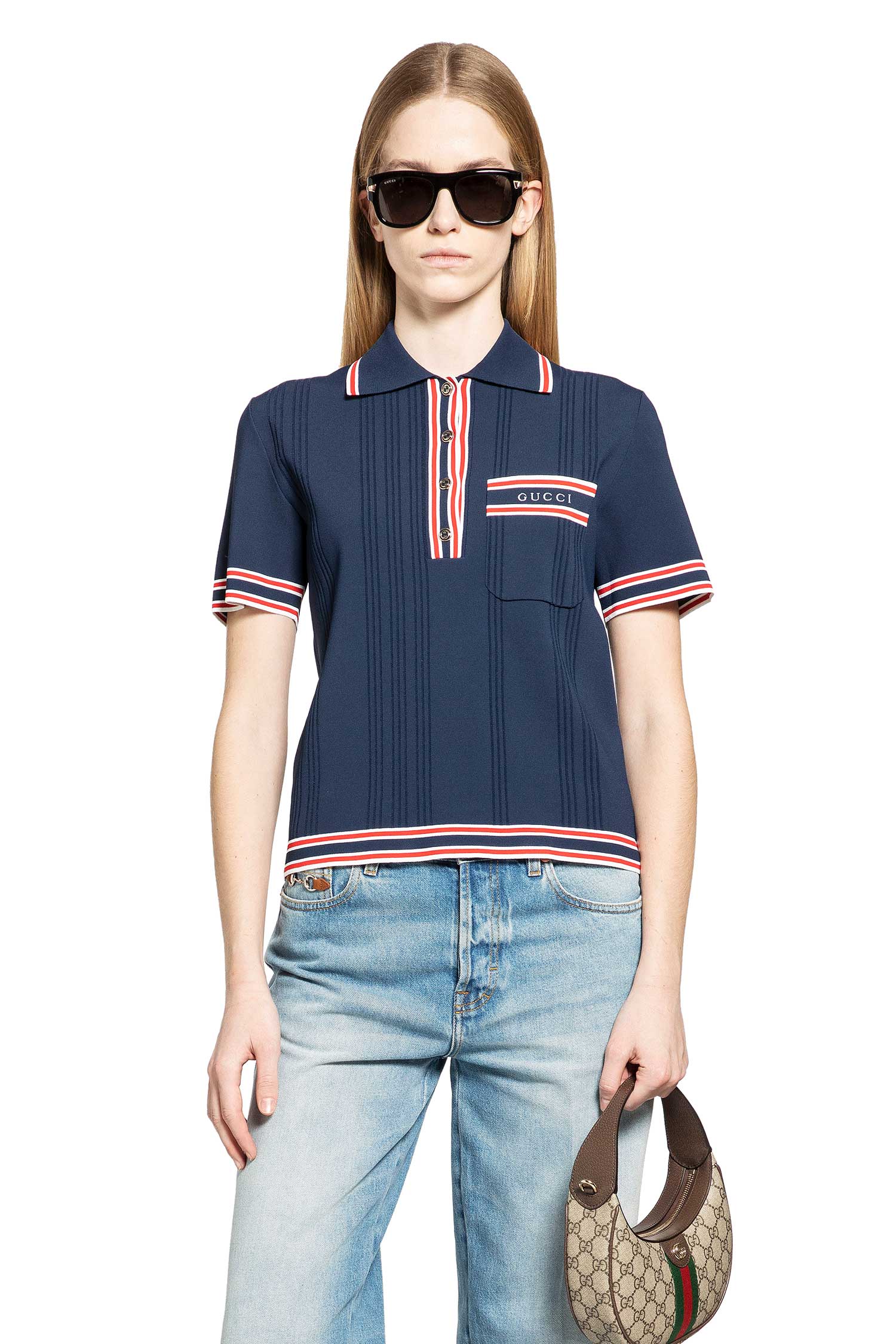Polo top with striped trim