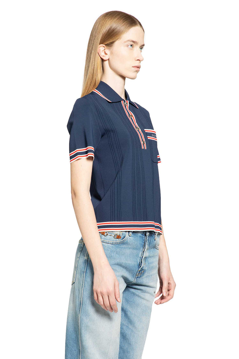 Polo top with striped trim