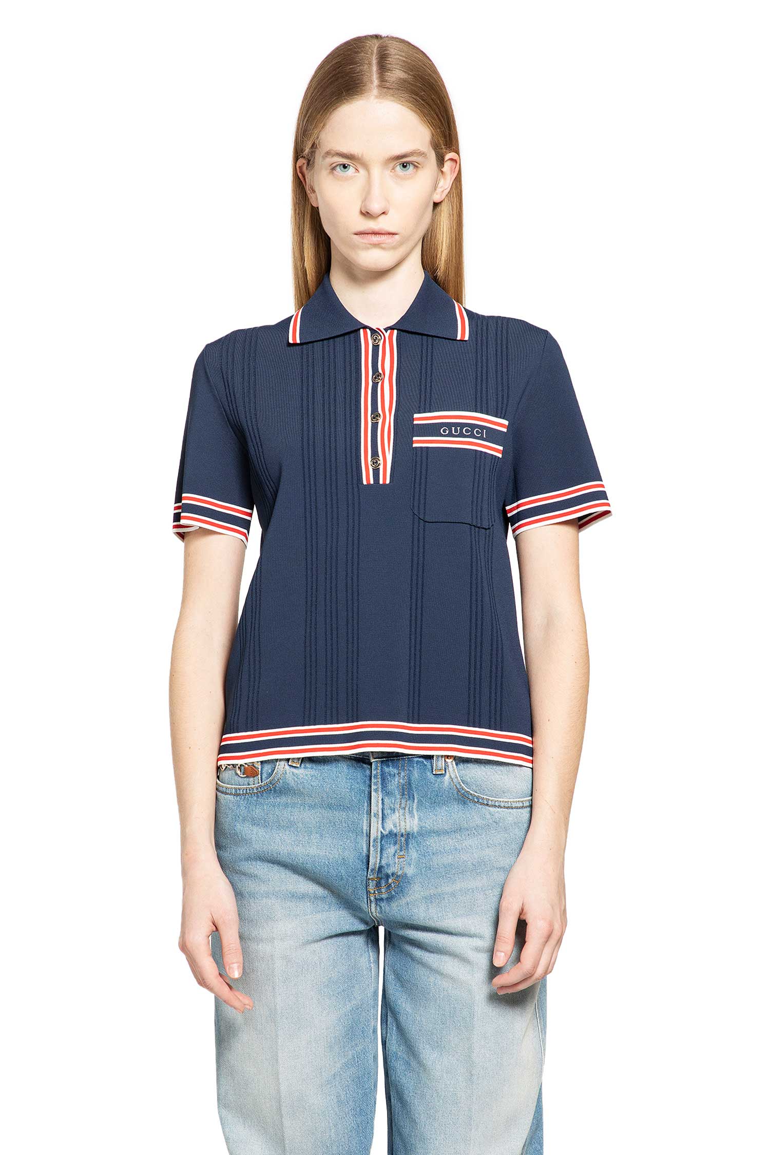 Polo top with striped trim
