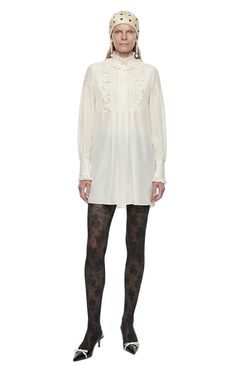 Ruffeled Cotton Blend Mini Dress