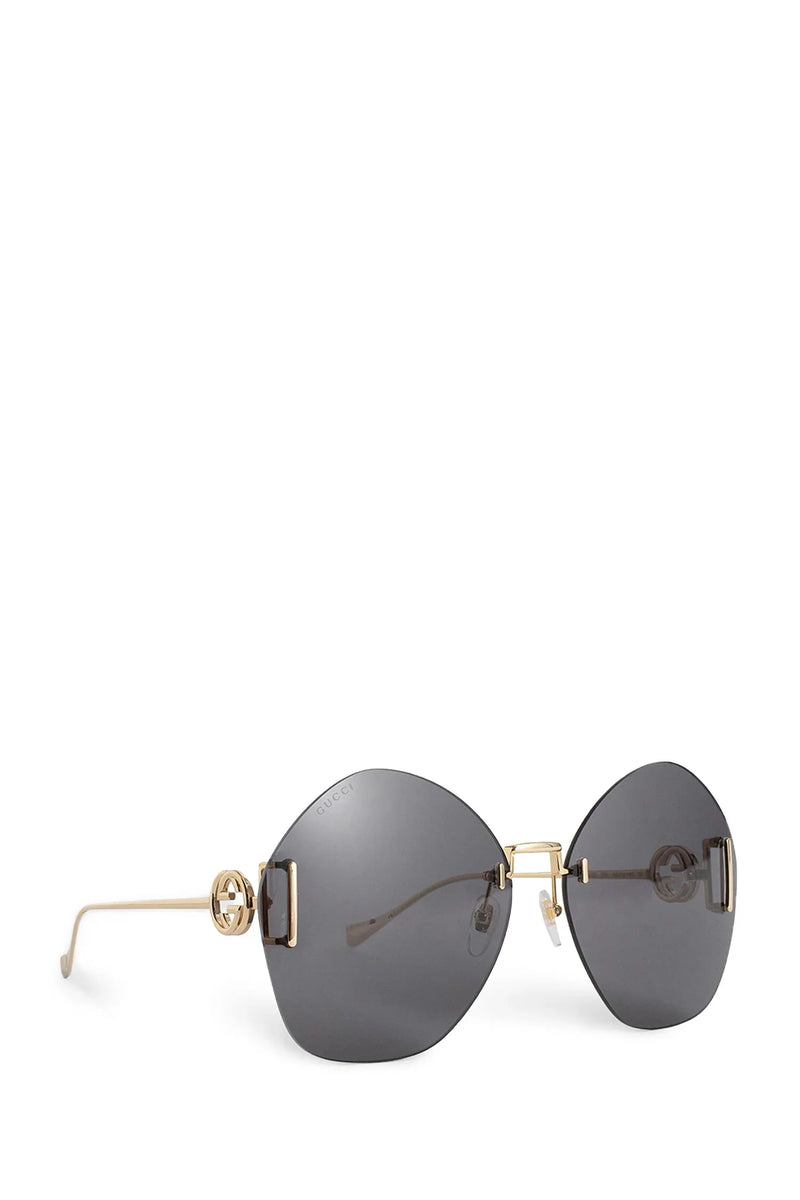 GUCCI Shiny Gold-Metal Geometric Frame Sunglasses woman