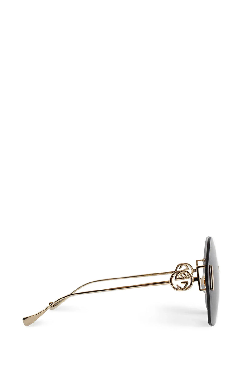 GUCCI Shiny Gold-Metal Geometric Frame Sunglasses woman