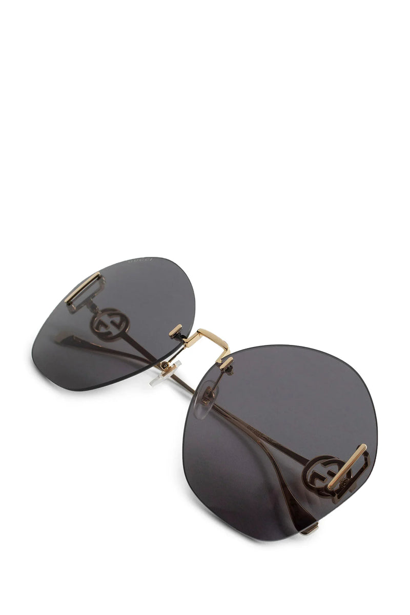 GUCCI Shiny Gold-Metal Geometric Frame Sunglasses woman