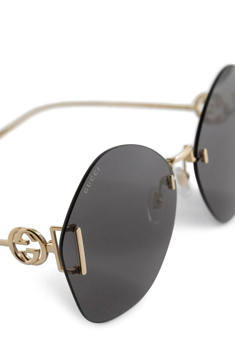 GUCCI Shiny Gold-Metal Geometric Frame Sunglasses woman