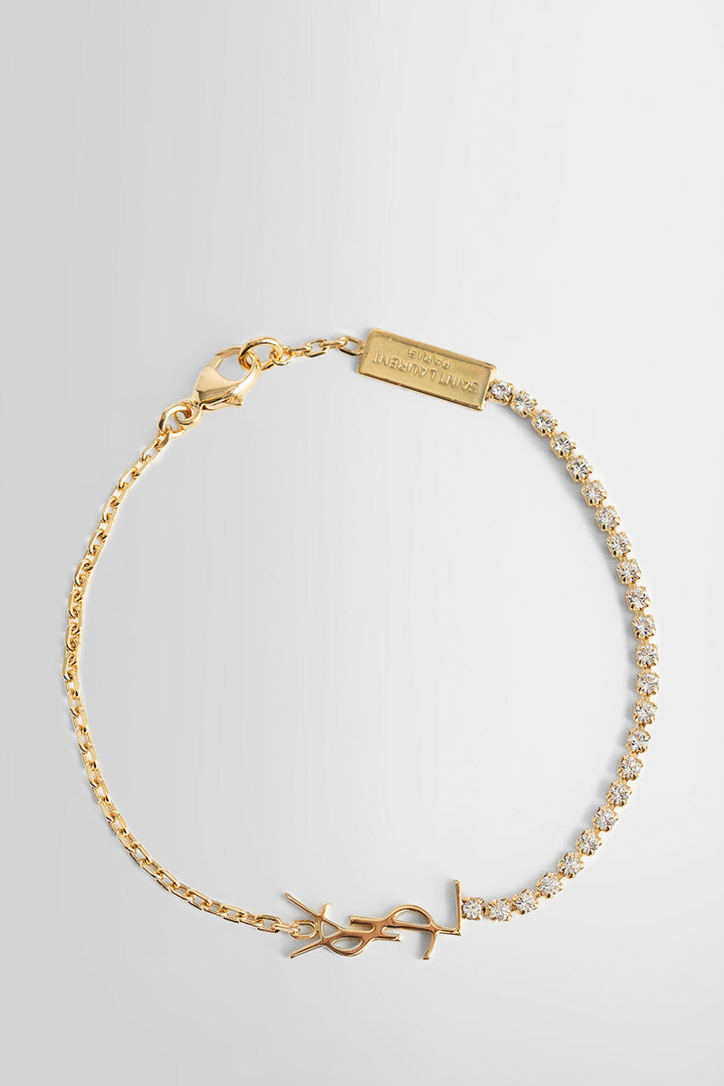 Saint Laurent Ysl-plaque Crystal-embellished Bracelet In Palladium |  ModeSens