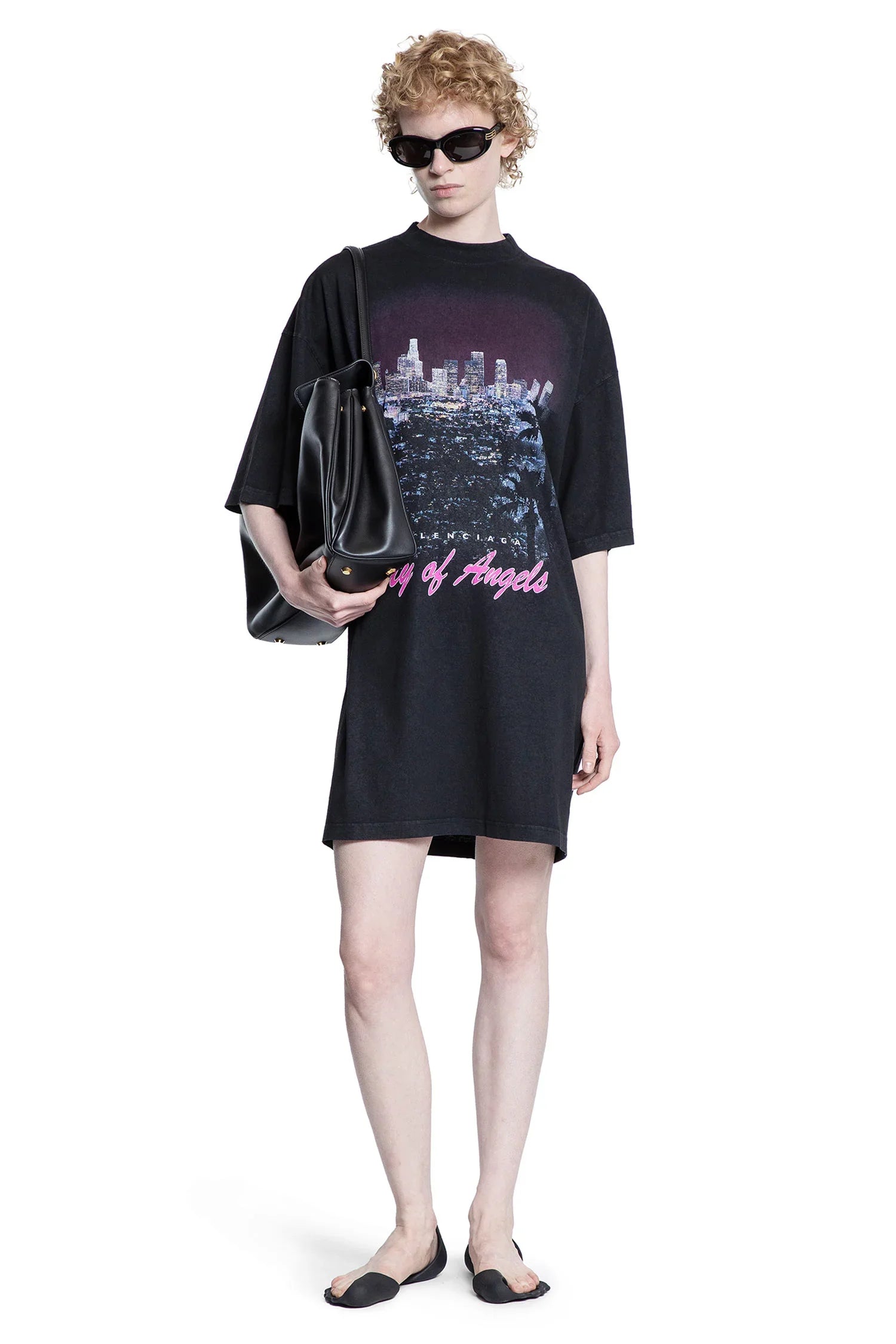 【 BALENCIAGA 】 City Of Angels Tシャツ ドレス T-shirt Dress Women's City Of Angels T-shirt Dress in Black Faded