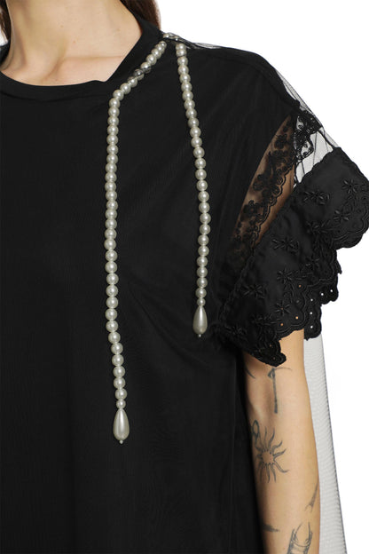 Layered Liquid lace Trim Smock Dress with Embroidery