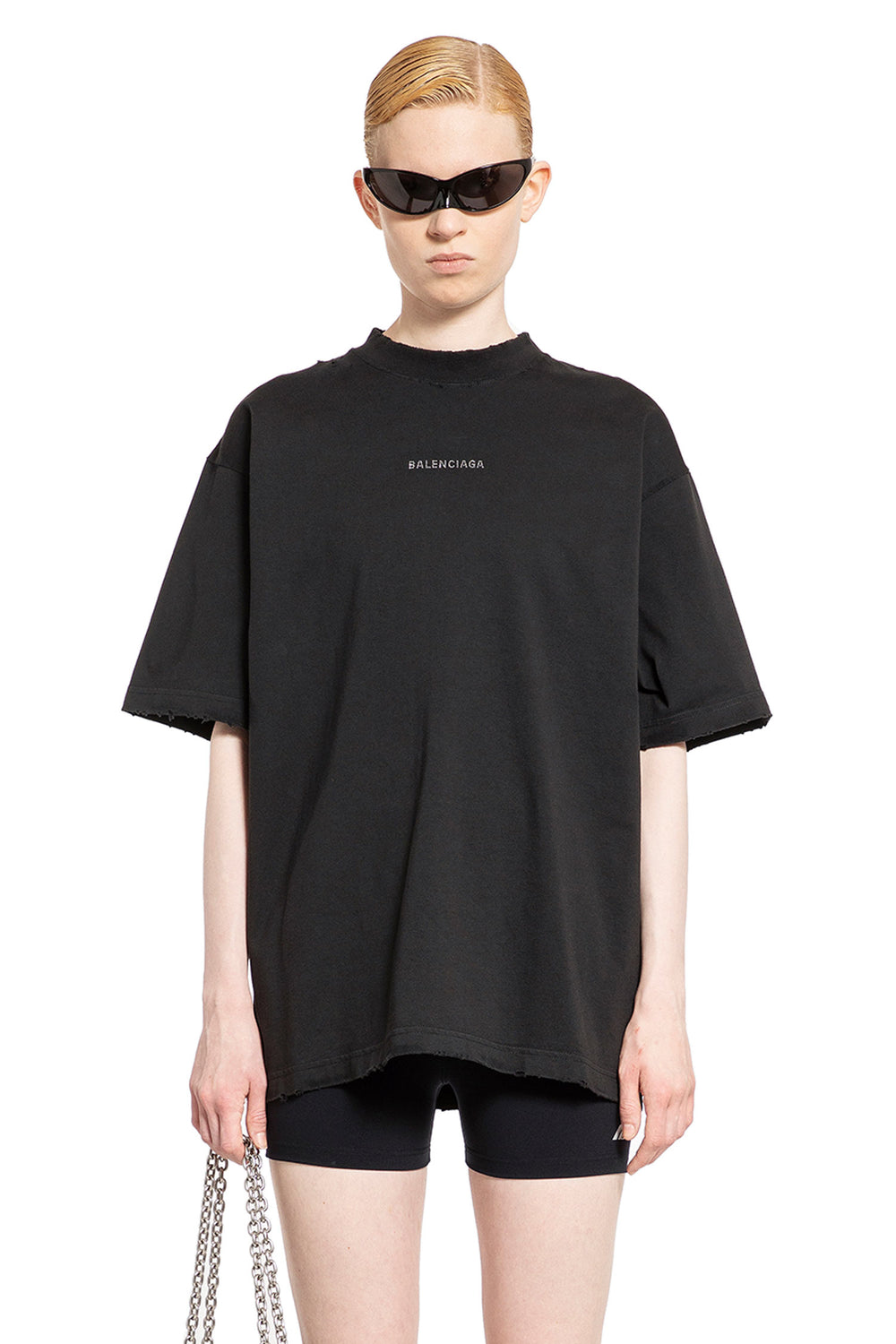 BALENCIAGA WOMAN BLACK T-SHIRTS & TANK TOPS