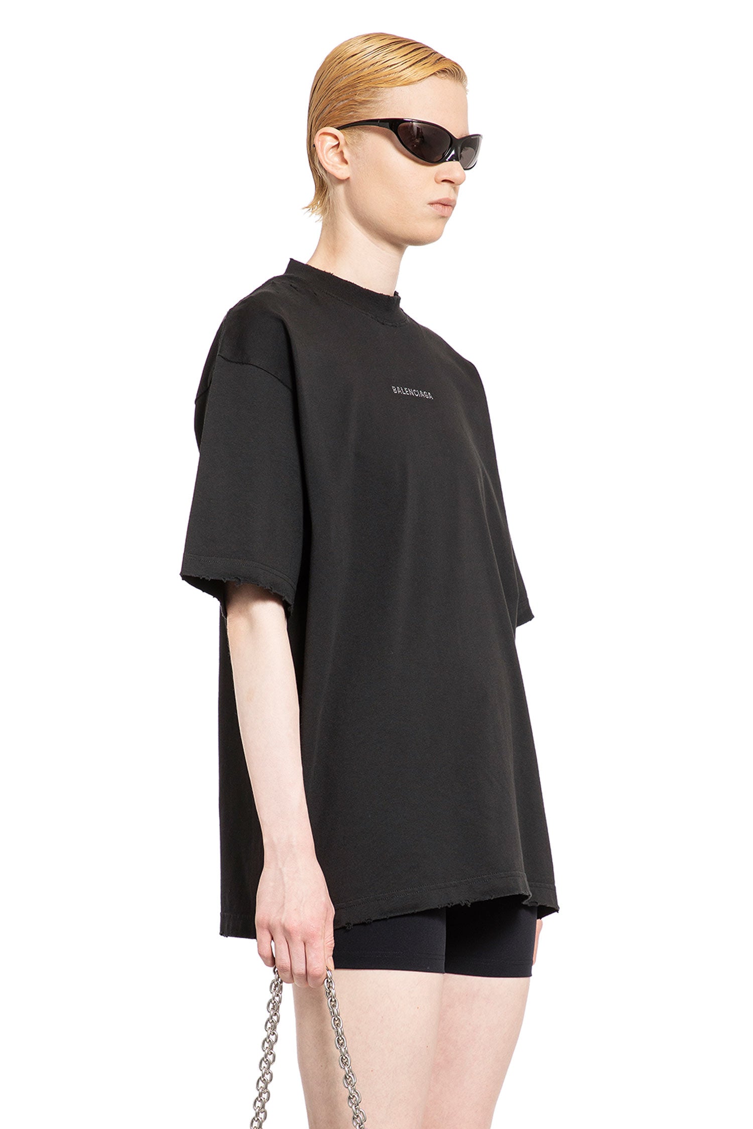 BALENCIAGA WOMAN BLACK T-SHIRTS & TANK TOPS